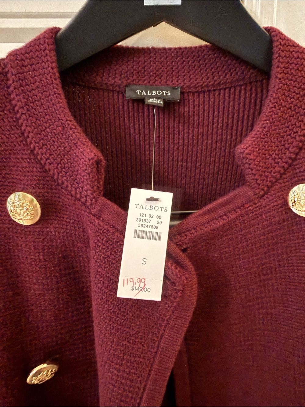 Talbots Burgundy Double-Breasted Knit Jacket with Gold Buttons - Picture 3 of 4